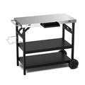Grill Cart Rolling Outdoor Grill Table Kitchen Island with 3 Storage Shelves and Spice Rack Portable Dining Cart Table with Garbage Bag Holder and 4 Hooks for Garden Lawn Backyard Patio Black