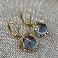 Vintage Dragonfly Earrings with Inky Blue Moonstone and Brass Glass Cabochon - Perfect Vintage Victorian Gift for Women