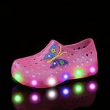 Infant Baby Boys Casual Light Up Slip On Clogs With Cute Cartoon Charms Toddlers Outdoor Lightweight Anti-skid Hollow Out Clogs For Kids Spring And Summer