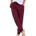 Posijego Womens Cotton Linen Casual Pants High Waist Drawstring Plus Size Joggers Tapered Ankle Trouser