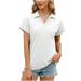 Fanxing Women s V Neck Polo Shirts Slim Fit Solid Short Sleeve T-Shirts Knit Soft Tees Collared Golf Shirt Wicking Lightweight Casual Polos White XXL Female