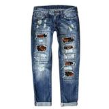 SZXZYGS Womens Jeans High Waisted Bootcut Womens Jeans Baseball Print Ripped Pants Easter
