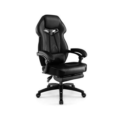 Costway Gaming Chair Racing Style Swivel Chair with Footrest and Adjustable Lumbar Pillow-Black