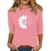 LTTVQM Compression Shirts Woman Plus Size Oversized T-Shirt Cute Sunflower Butterfly Flying Graphic Summer Crew Neck Casual Tunic Tops 3/4 length Sleeve Loose Tee Tops Pink 5XL