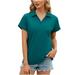 Fanxing Women s V Neck Polo Shirts Slim Fit Solid Short Sleeve T-Shirts Knit Soft Tees Collared Golf Shirt Wicking Lightweight Casual Polos Green L Female