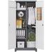 RUNFAYBIU Broom Closet Cabinet with Locking Doors Metal Cabinet with Hanging Rod Garage Cabinet with Hook Tool Cabinet (Grey&White 65\u201CH)