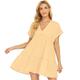 Summer short sleeved new women's clothing large hem loose casual short skirt V-neck solid color dress