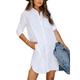 Women's Shirt Dress Casual Dress Shift Dress Mini Dress Business Date Polyester Modern Casual Shirt Collar Button Pocket Long Sleeve Fall Winter Loose Fit White Pink Navy Blue Pure Color S M L XL 2XL