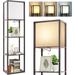 JIAH Floor Lamp with Shelves Plus 4-Tier Modern Shelf Floor Lamp 15W LED Bulb with 2700 4000K 5000K Color Selectable Display Lamp for and Walnut Wood