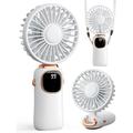 Portable Handheld Fan 4000mAh Battery Operated 3 in 1 Multifunction Personal Travel Fan with Digital Display 90Â° Foldable Desk Fan with Base 5 Speed Lash Fan for Makeup/Office (White)