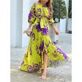 Women's Summer Dress Print Dress Floral Print Lace up One Shoulder Long Dress Maxi Dress Fashion Modern Outdoor Daily Long Sleeve Loose Fit Yellow Green Fall Winter S M L XL XXL