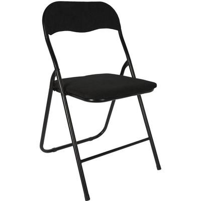 Metall Klappstuhl mit gepolsteter Rückenlehne in schwarz - Cord Bezug - Klappbarer Gästestuhl mit Image