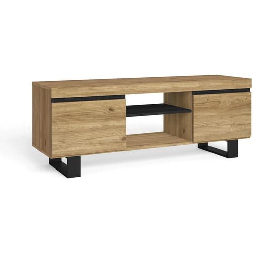 TV-Möbel Mod.Natural 'Eiche/Schwarz', 2 Türen und 2 Wohnungen, Wohnzimmer 140x40x53cm - Skraut Home