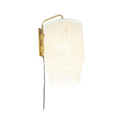 Qazqa - Orientalische Wandleuchte Gold Creme Schirm mit Fransen - Franxa Image