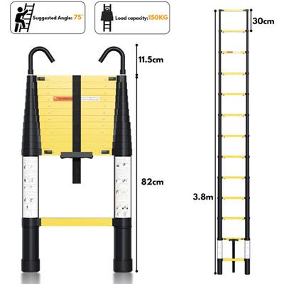 Swanew Teleskopleiter Ausziehleiter Klappleiter Stabil Aluminium Stehleiter bis 150kg 3,8m Image