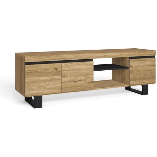 TV-Möbel Mod.Natural 'Eiche/Schwarz', 2 Türen und 2 Wohnungen, Wohnzimmer 160x40x53cm - Skraut Home