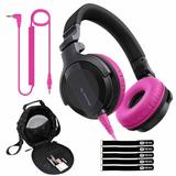 Pioneer DJ HDJ-CUE1 DJ Headphones with Pink Ear Pad Accessories Package