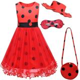 Girls Ladybug Dress Tutu Costume Sleeveless Tulle Dress Halloween Costume