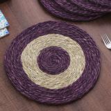 Wine Aura,'Set of Six Handwoven Round Purple Natural Fiber Placemats'