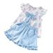 TureClos Girls Clothing Set Sleeveless Baby Summer Ice Cream Top T-shirt Bow Decoration Elastic Waist Shorts 2 Pieces Outfits Blue 110cm