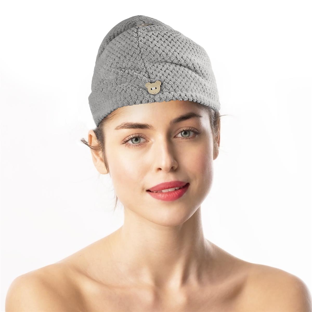 Intirilife Handtuch für alle Haartypen in Grau - 65 x 25 cm - Bequemer und weicher Haarturban saugstarkes Trockentuch Image