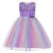 Puloru Kids Formal Dress Flower Sequins Round Collar Sleeveless One-Piece