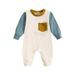 QIANGONG Baby Boys One-piece Pajamas Patchwork Color Baby Boys One-piece Pajamas Crew Neck Long Sleeve Baby Boys One-piece Pajamas Blue 3-6 Months