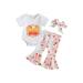 aturustex Girl Romper Shirt + Long Bell-Bottoms Trousers Outfit + Head Band