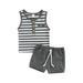 FOCUSNORM 2pcs Baby Boys Casual Clothes Sets Sleeveless Striped Printed Pocket Vest Tops+Elastic Shorts Clothing