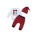 FOCUSNORM Newborn Baby Boys Girls My 1st Christmas Clothes Letter Print Romper Tops Plaids Pants Hat Set Xmas Outfits