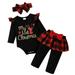 TAIAOJING Toddler Girl Fall Winter Clothes Born Baby Romper Christmas Romper Fashion Long Sleeve Plaid Pants Hairband Little Girl Outfits Set