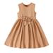 Toddler Fashion Dresses Holiday Playwear For Little Girls Little Child Solid Color Round Neck Sleeveless Bow Summer Ing Fashion Playwear Dres Khaki 11Y