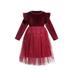 AMILIEe Kids Girls Midi Dress Long Sleeve Ruffle A-line Swing Casual Dresses Dost Print Patchwork Fall Dress