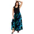 Plus Size Women's Georgette Ankle Skirt by June+Vie in Emerald Ikat Abstract (Size 18/20)