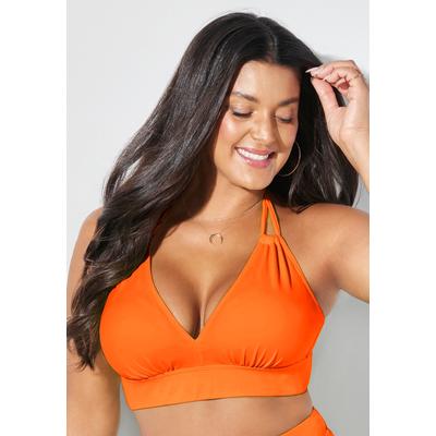 Plus Size Women's Loop Strap Halter Bikini Top by Swimsuits For All in Papaya (Size 26)