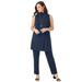 Plus Size Women's 2-Piece Stretch Knit Mockneck Mega Tunic Set by The London Collection in Navy (Size 1X)