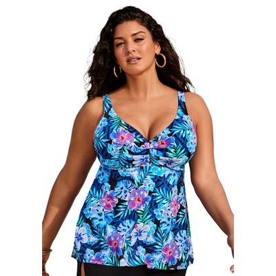 Plus Size Women's Bra Sized Sweetheart Underwire Tankini Top by Swimsuits For All in Blue Black Hibiscus (Size 44 G)