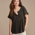 Lucky Brand Oversized Tunic Dolman Henley - Women's Clothing Tops Tees Henley Shirt in Black Oyster, Size XL