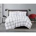 Printed Windowpane 3-Piece Duvet Cover Set by Truly Soft in White Charcoal Grey (Size TWINXL)