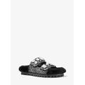 Michael Kors Stark Embellished Glitter and Faux Fur Slide Sandal Silver 9.5