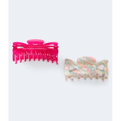 Aeropostale Womens' Checker & Solid Extra-Large Hair Clip 2-Pack - Pink - Size ONE SIZE - Cotton