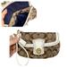 Coach Bags | Coach White Leather Khaki Tan Signature Canvas With Navy Blue Interior Wristlet | Color: Tan/White | Size: Os