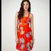American Eagle Outfitters Dresses | American Eagle Floral Sweatheart Neckline Rushed Top Tiered Skirt Dress Button 6 | Color: Orange/Red | Size: 6