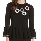 Kate Spade Tops | Kate Spade Black Crochet Flowers Bell Sweater Xxs | Color: Black | Size: Xxs