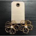 Anthropologie Jewelry | New Women’s Anthropologie Thin Wire Flower Gold And Pearl Earrings | Color: Gold | Size: Os