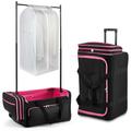 Dance Bag With Garment Rack,Dance Costumes Rolling Garment Bags For Travel,Garment Duffle Bag with Wheels, Collapsible Rolling Garment Bag, Wheeled Drop-Bottom Upright Luggage Suitcase (28in rose red)