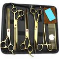 8-Inch Electroplated 5-Piece Pet Grooming Scissors Set,Pet Grooming Scissors, Straight Scissors, Curved Scissors,Dog And Cat Scissors,Thinning Tooth Scissors,Flat Scissors,Gold