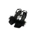 MEIION Anna Ankle Strap Sandal with High Heel and Fluffy Faux Fur, black, 7 UK