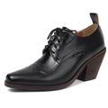 LIPIJIXI Women's Vintage Stacked Heel Oxfords Wingtip Lace up High Heel Brogue Pumps Shoes for Women Classic Chunky Block Heel Leather Dress Shoes Black Size 8