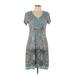 One World Casual Dress - Mini Scoop Neck Short sleeves: Gray Dresses - Women's Size Medium